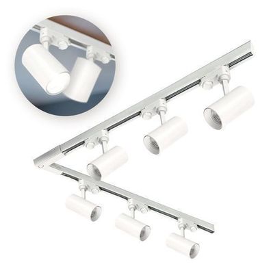 Schienensystem Komplett-Set 1m+1m, L rechts, 6x Lampe, 2x Sockel WEISS