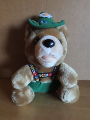 Figur Plüschbär Bär mit Latzhose und grünem Spitzhut ca. 20 cm H