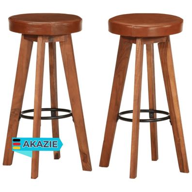 Barhocker FENI 2er Set Echtleder und Massivholz Akazie Dunkelbraun Barstéhle