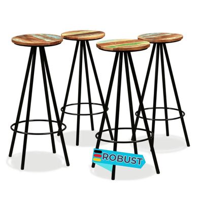 Barhocker LUKE 4er Set Massives Altholz Mehrfarbig Barstéhle Kéchenhocker