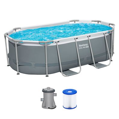 Steel Pro MAX™ Frame Pool Set mit Filterpumpe 305 x 200 x 84 cm, grau, oval