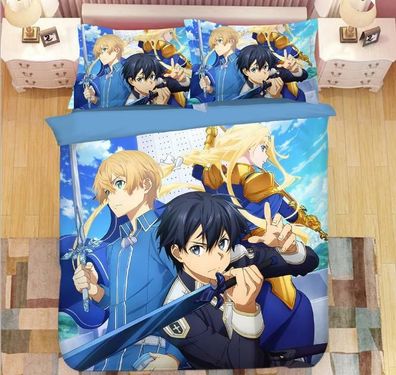 Sword Art Online 3tlg.4tlg Bettwasche Bettwaschegarnitur Deckenbezug Bedding Set