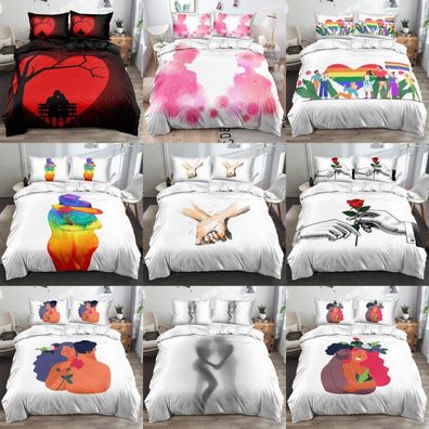 Valentinstag Paar 3D-Druck Bettbezug Kissenbezuge Bettwasche-Set Single Double