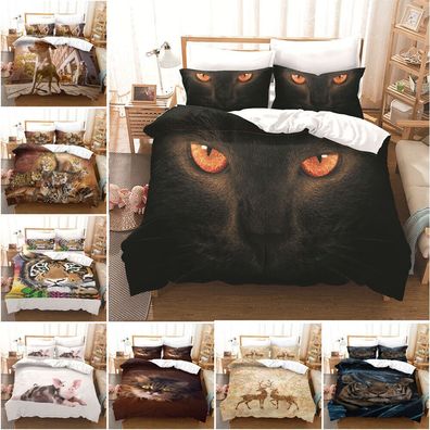 Cartoon Tiere 3D-Druck Bettbezug Kissenbezuge 2/3pc Bettwasche-Set Single Double
