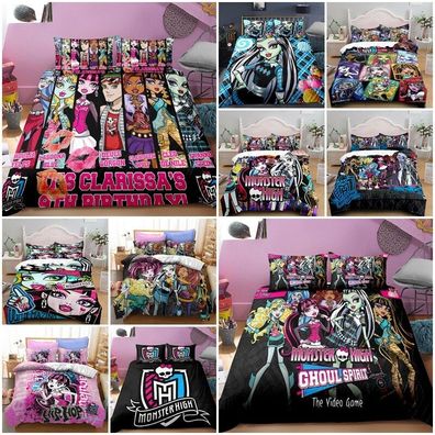 Monster High 3D-Druck Bettbezug Kissenbezuge 2/3pcs Bettwasche-Set Single Double