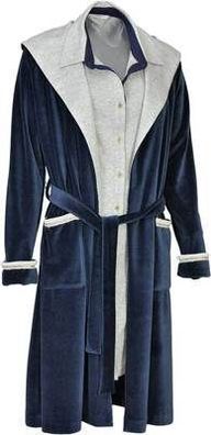 Morgenmantel Nickimantel Coral Weich Kapuze Pailletten Nachtblau