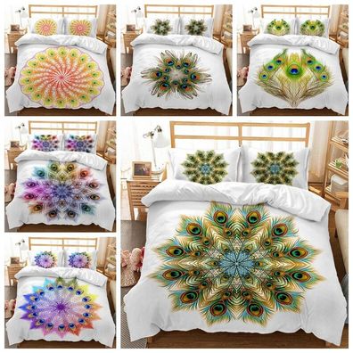 Pfau Boho 3D Bettbezug Kissenbezuge Deckenbezug Bettwasche-Set Single Double