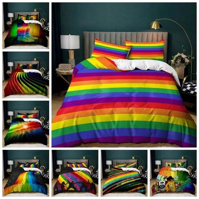 LGBT Regenbogen 3D-Druck Bettbezug Kissenbezuge Bettwasche-Set Single Double