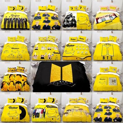 BTS Bangtan 3D-Druck Bettbezug Kissenbezuge 2/3pcs Bettwasche-Set Single Double