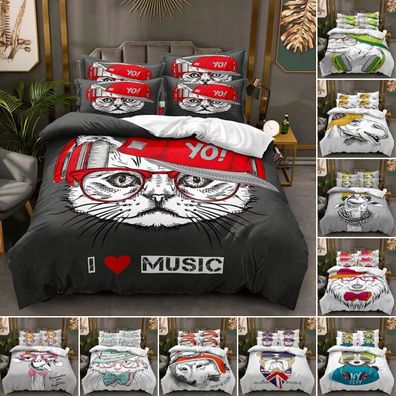 Personalisierter Hund Bettbezug Kissenbezuge 2/3pcs Bettwasche-Set Single Double