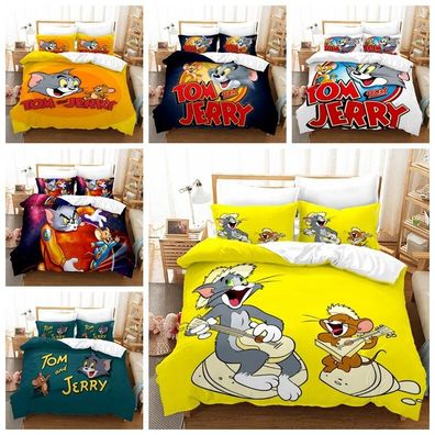 TOM &amp; JERRY 3D-Druck Bettbezug Kissenbezuge 2/3pcs Bettwasche-Set Single Double