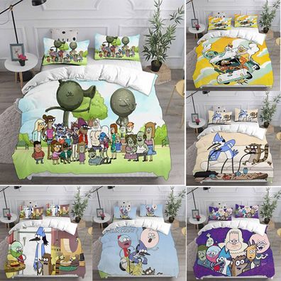 Cosplay Regular Show Mordecai Rigby 3D Bettbezug Bettwasche Set Kissenbezug