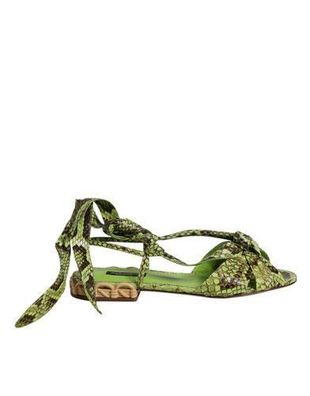 Dolce & Gabbana Green Animal Print Ankle Wrap Sandals Shoes