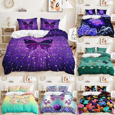 Schmetterling 3D-Druck Bettbezug Kissenbezuge 2/3pc Bettwasche-Set Single Double