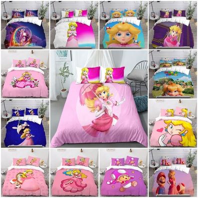 Super Mario Peach 3D-Druck Bettbezug Kissenbezuge Bettwasche-Set Single Double