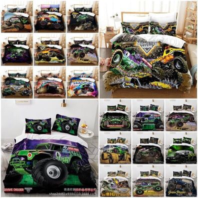 Monster Jam Trucks 3D-Druck Bettbezug Kissenbezuge Deckenbezug Bettwasche-Set