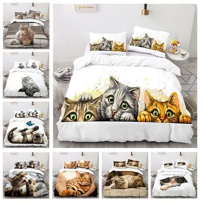 Tier Katze Bettbezug Kissenbezuge Deckenbezug Bettwasche-Set Single Double 3D