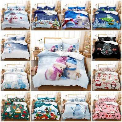 Weihnachten Schneemann Bettbezug Kissenbezuge 2/3pc Bettwasche-Set Single Double