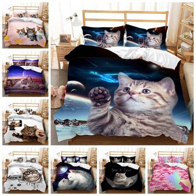 Subes Katzchen Katze Bettbezug Kissenbezuge 2/3pcs Bettwasche-Set Single Double