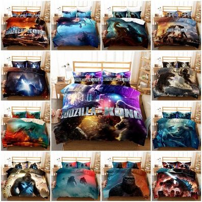 3D Godzilla VS Kong Bettbezug Kissenbezuge 2/3pcs Bettwasche-Set Single Double