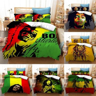 Reggae Bob Marley 3D Bettbezug Kissenbezuge 2/3pcs Bettwasche-Set Single Double