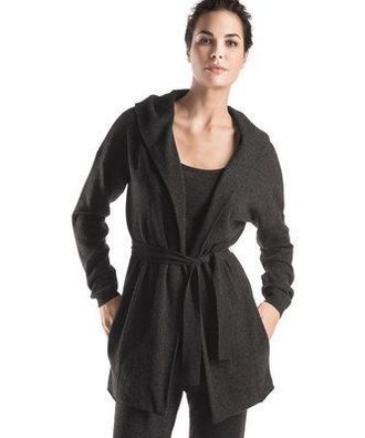 Strickjacke Crosby Merino Viskose Cashmere black olive Kapuze Gürtel Taschen