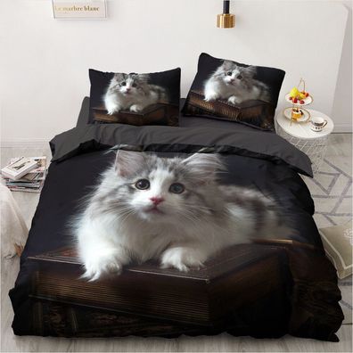 Katzen-Bettwasche-Set Tier-Bettbezug-Set Bett gefutterter Kissenbezug Set