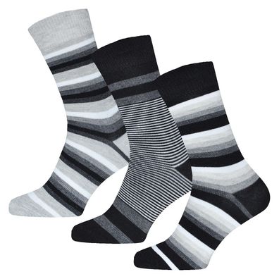 3 Paar Damen & Herren Socken Baumwolle Schwarz Weiß Grau Geringelt Freizeitsocken
