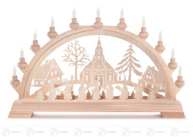 Schwibbogen mit Seiffener Dorf u. Kurrende elektrisch beleuchtet 63cmx40cmx6,5cm