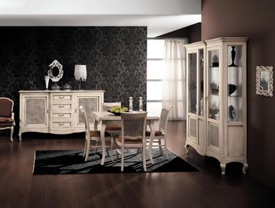 Garnitur Holz Möbel Kommode 4x Stuhl Tisch Vitrine Neu Gruppe Esszimmer Set 7tlg