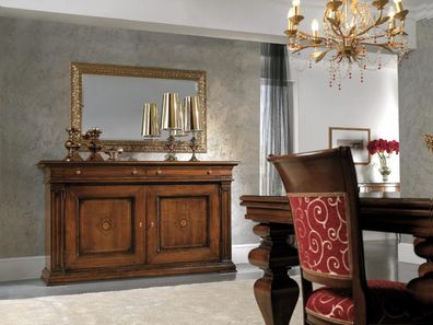 Massivholz Kommode mit Spiegel Sideboard Kommoden Set Italienische Möbel 2tlg