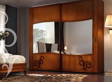 Schrank Kleiderschrank mit Schiebetüren Schlafzimmer Wand Schränke Holz Spiegel