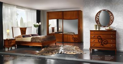 Schlafzimmer Bett Nachttisch Kleiderschrank Kommode Spiegel Luxus Neu Set 6tlg
