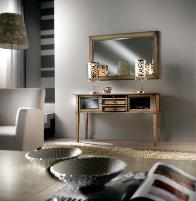 Landhausstil Konsole Schminktisch mit Spiegel Konsolentisch Braun Spiegelkonsole