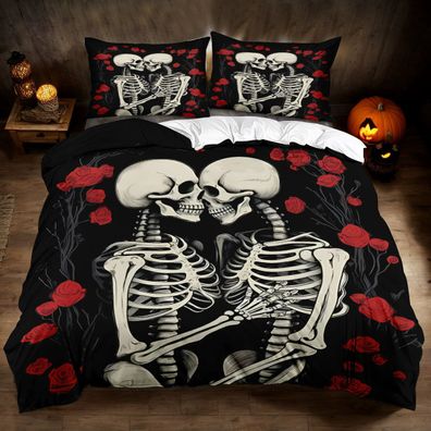 Halloween Bettwasche Set 06 Schadel Skelett Bettdeckenbezug Kissenbezuge80x80