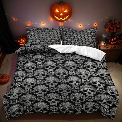Halloween Bettwasche Set 02 Schadel Skelett Bettdeckenbezug Kissenbezuge80x80