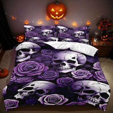 Halloween Bettwasche Set 13 Schadel Skelett Bettdeckenbezug Kissenbezuge80x80