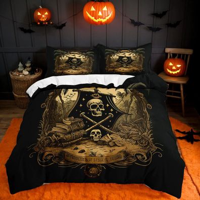 Halloween Bettwasche Set 03 Schadel Skelett Bettdeckenbezug Kissenbezuge80x80