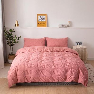 3tlg 4tlg Falten Bettbezug Bettwasche Set Kissenbezug Grau 200x200|220x240 DE OL