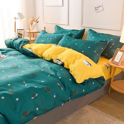 Bettwasche Grun Gelb Fruhling Insekten Muster Bettbezug Romantische KissenbezugO