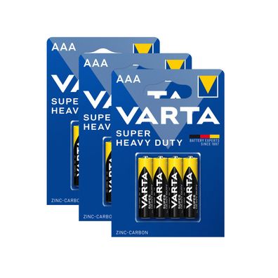3x Varta Super Life Micro AAA LR3 1,5V Zink Kohle Batterie Super Heavy Duty