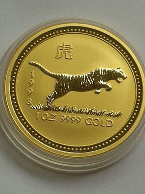 100$ 1998 Australien Lunar Tiger 1 Unze 31,1g 9999er Gold + Münzdose - Traumstück