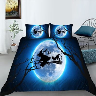 3D-gedrucktes Halloween-Hexe-Muster Bettwasche-Set Kissenbezug 80x80 cm OL
