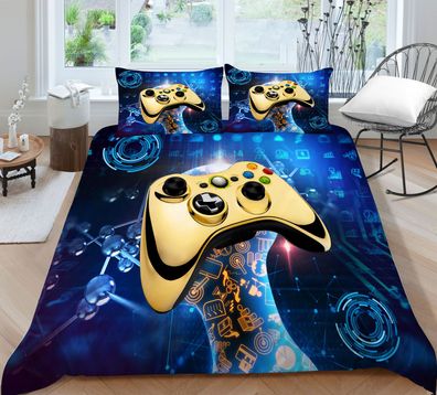 Gamer-Bettwasche-Set Teen Blue 3D-Game-Controller, Weicher Mikrofaser OL