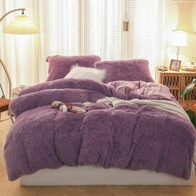 Plusch Bettwasche 135x200 Warme Winter Flauschig Flanell Violett Bettbezug OL