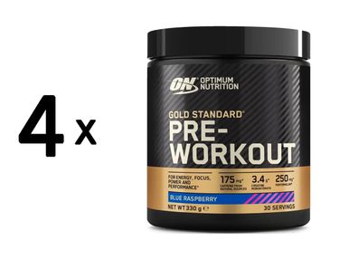 4 x Optimum Nutrition Gold Standard Pre-Workout (330g) Blue Raspberry