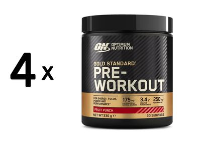 4 x Optimum Nutrition Gold Standard Pre-Workout (330g) Fruit Punch