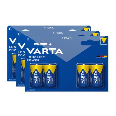3x Varta LongLife Power C Baby Alkaline Batterien LR14 4014 1,5V 4er Blister