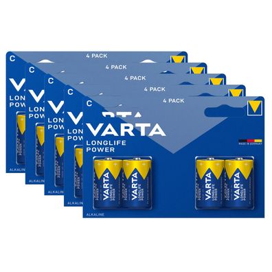 5x Varta LongLife Power C Baby Alkaline Batterien LR14 4014 1,5V 4er Blister