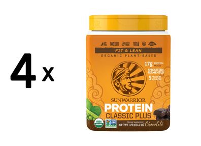 4 x Sunwarrior Classic Plus Organic (375g) Chocolate